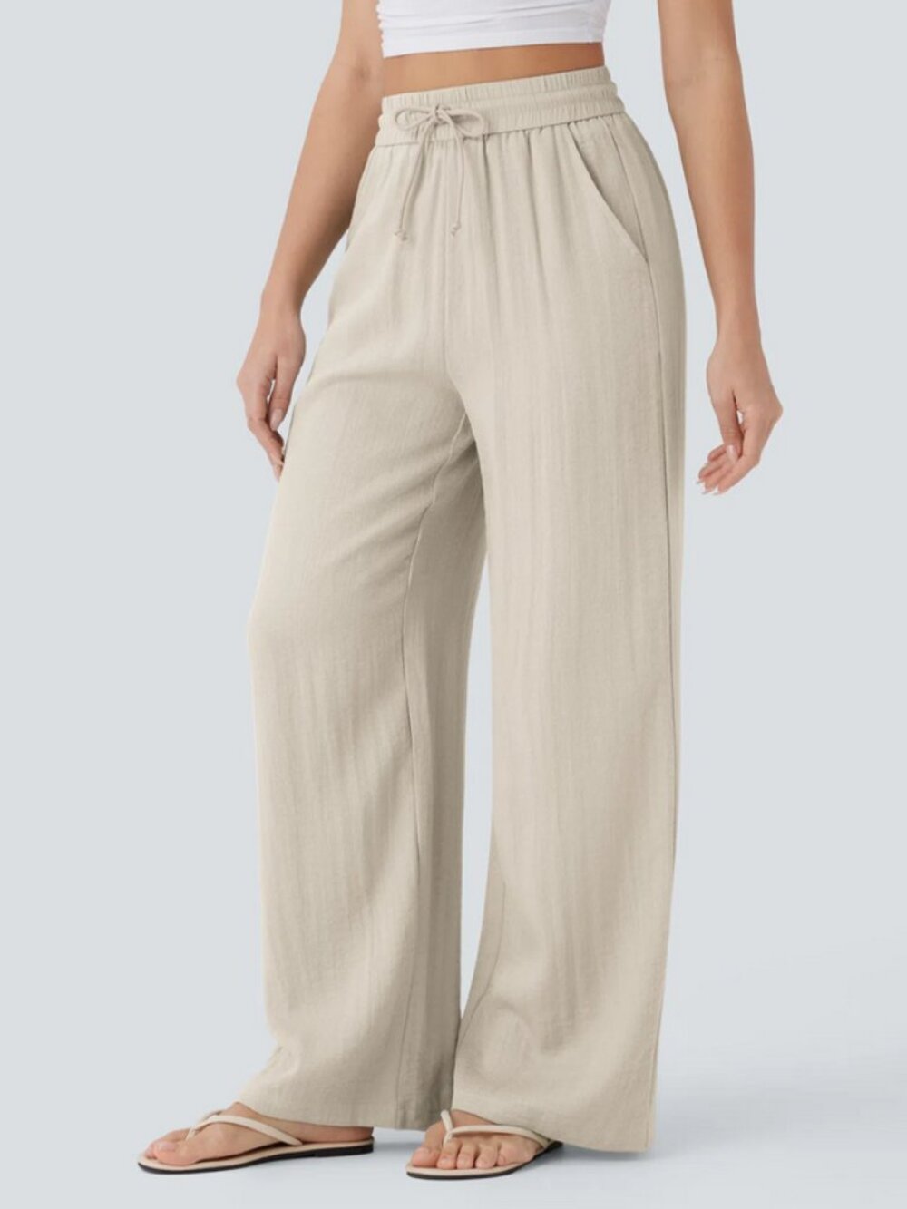 Halara High Waisted Drawstring Wide Leg Linen-Feel Pants Small (Regular) NWT